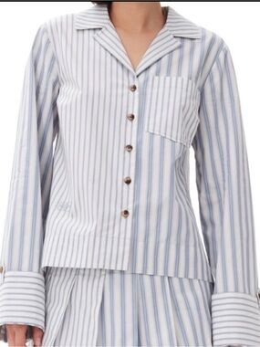 GANNI Long Sleeve Button-Up Stripe Poplin Top, NEW